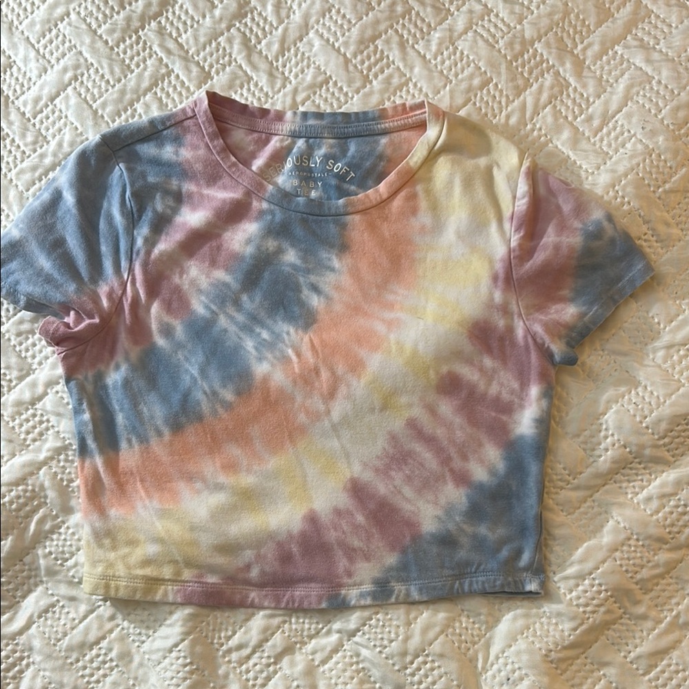 Aeropostale Blue and Pink Crop T-Shirt Short Sleeve